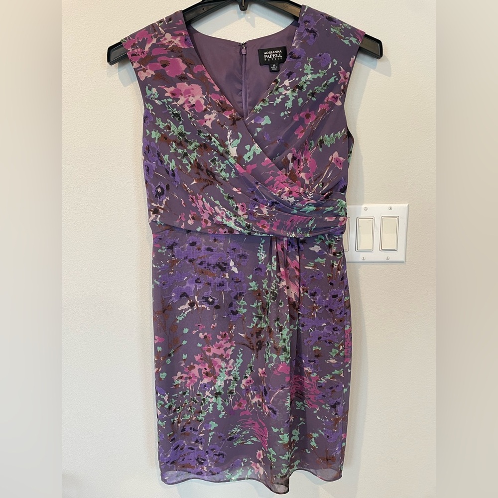 Adrianna Papell Purple Floral Sleeveless Sheath Lined Dress Women's 6P Party